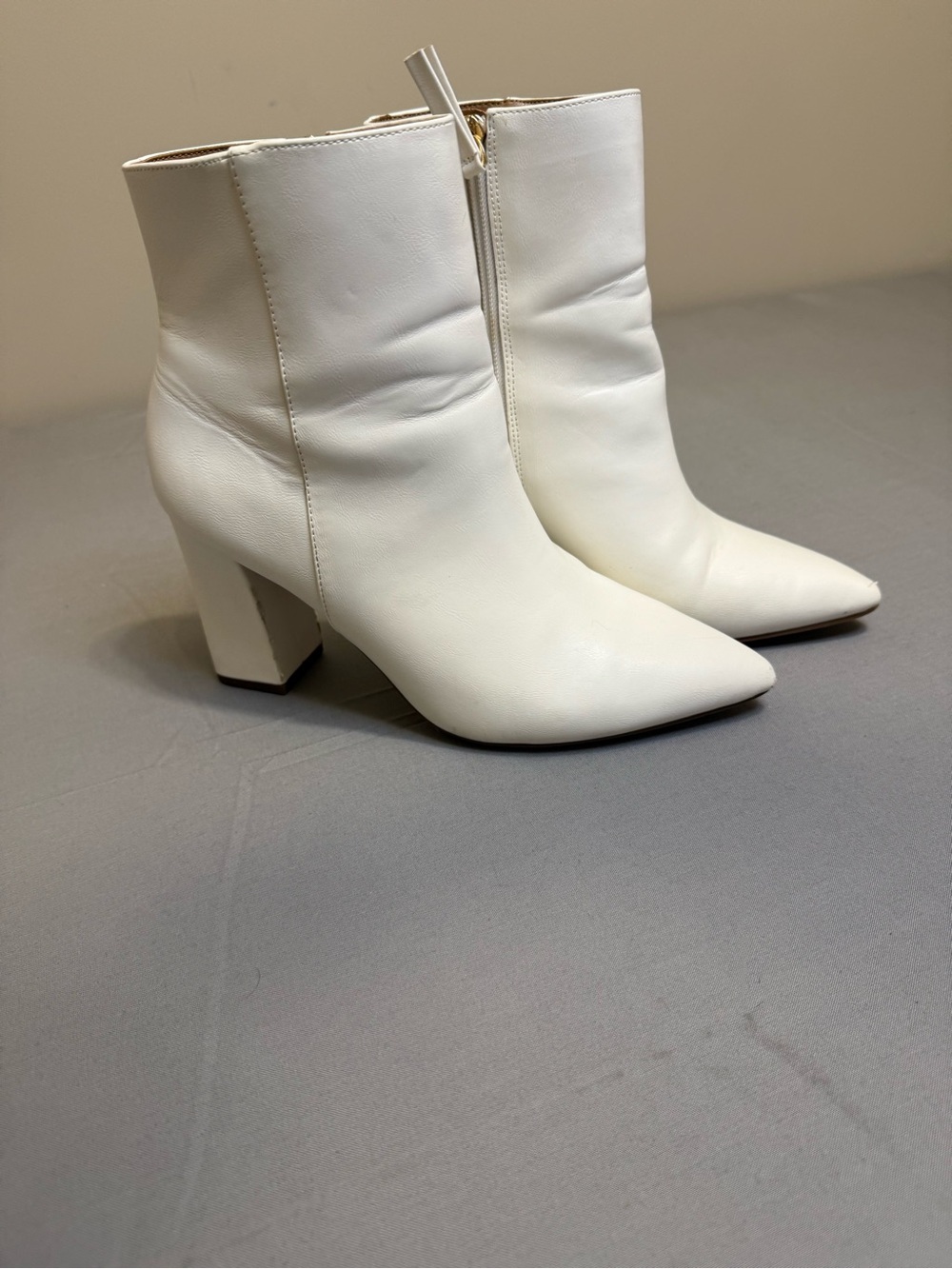 Madden Girl White Pointed Toe Block Heel Ankle Boots